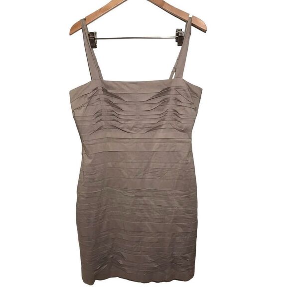 BCBGMaxazria Tiered Corset Tank‎ Dress Sz 12 Adjustable Straps Layers Gravel Tan - Picture 1 of 6